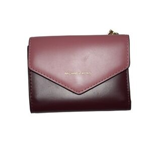 Michael Kors Trifold Wallet Women Small Plum Burgundy Good Colorblock Leather